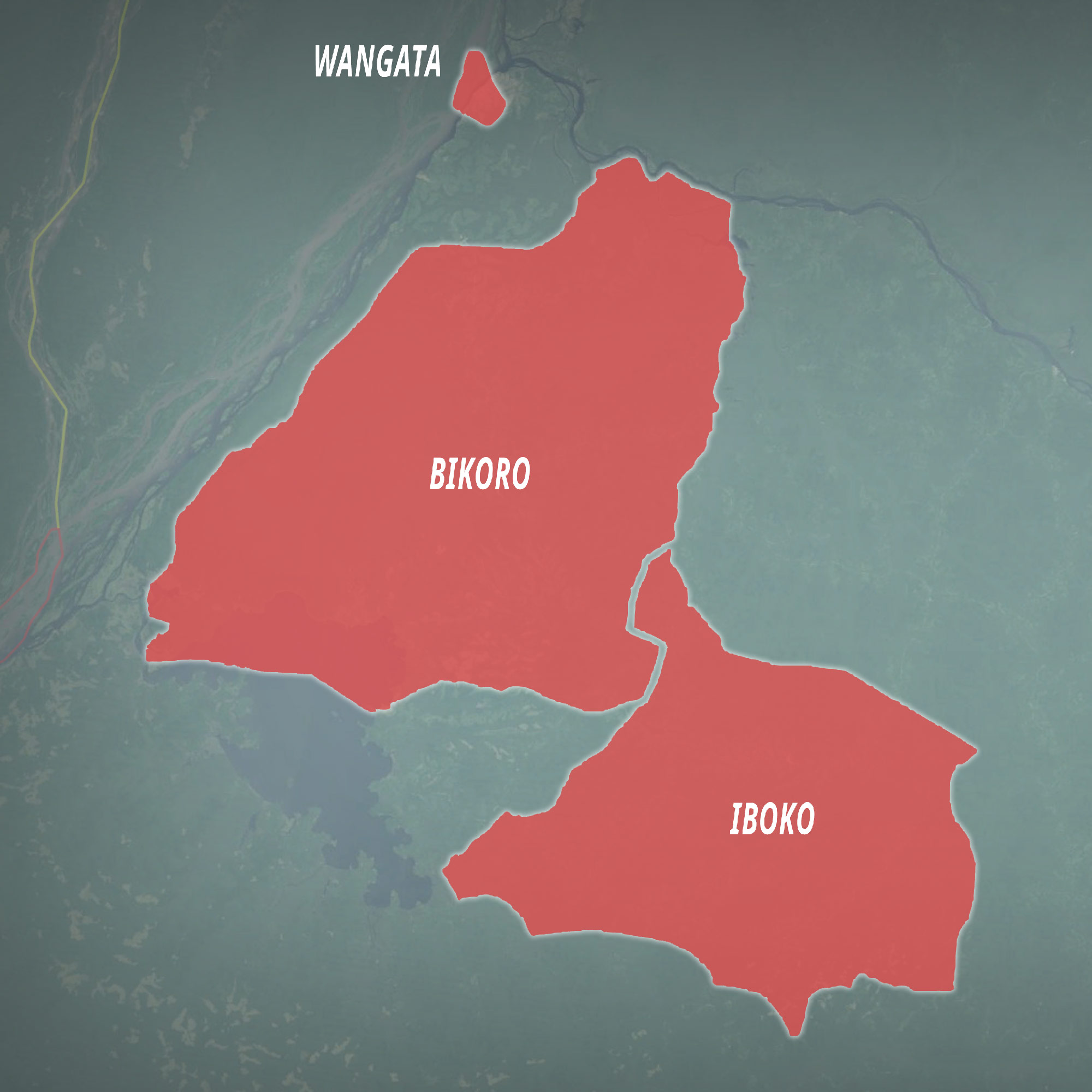 Une carte de la RDC montrant un gros plan de la région touchée par l