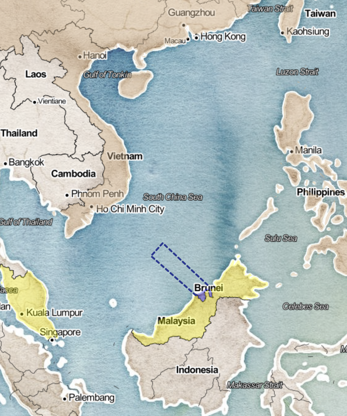 Map of Brunei's claims in the South China Sea