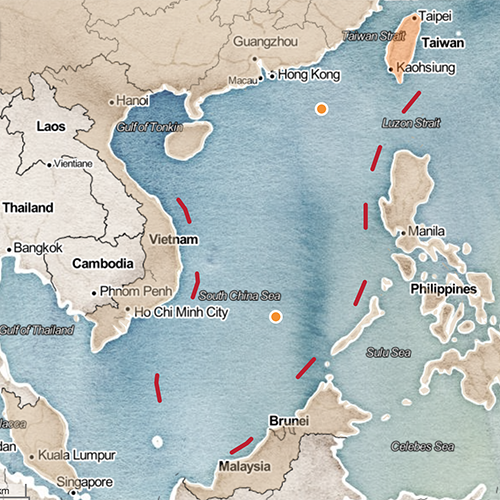 Map of Taiwan and the South China Sea
