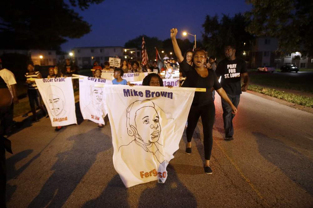 Marchers on the streets of Ferguson: Photo AP