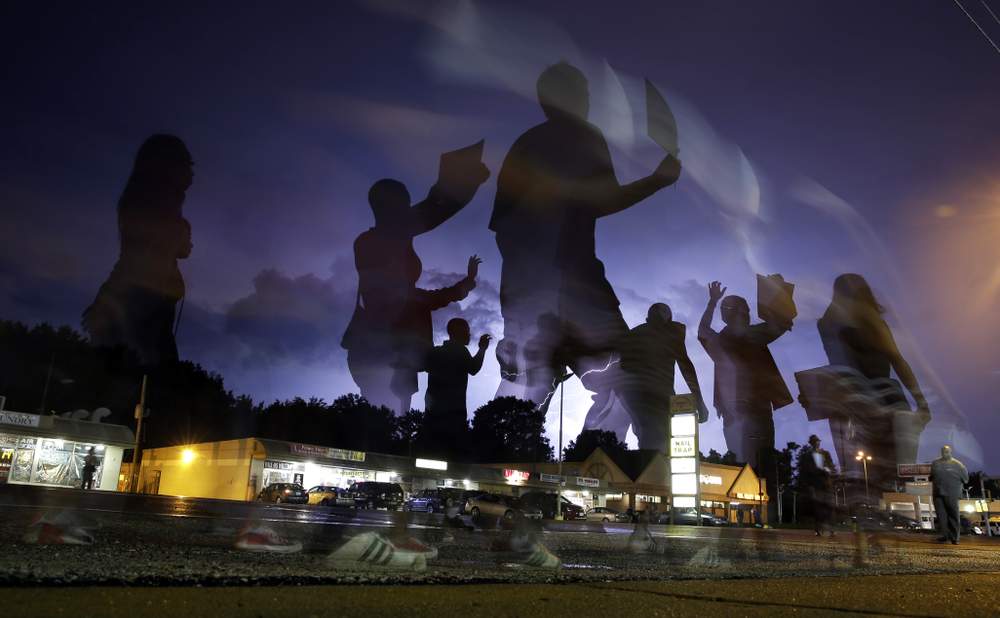 Marchers along West Florissant Avenue, August: 2014: Photo AP