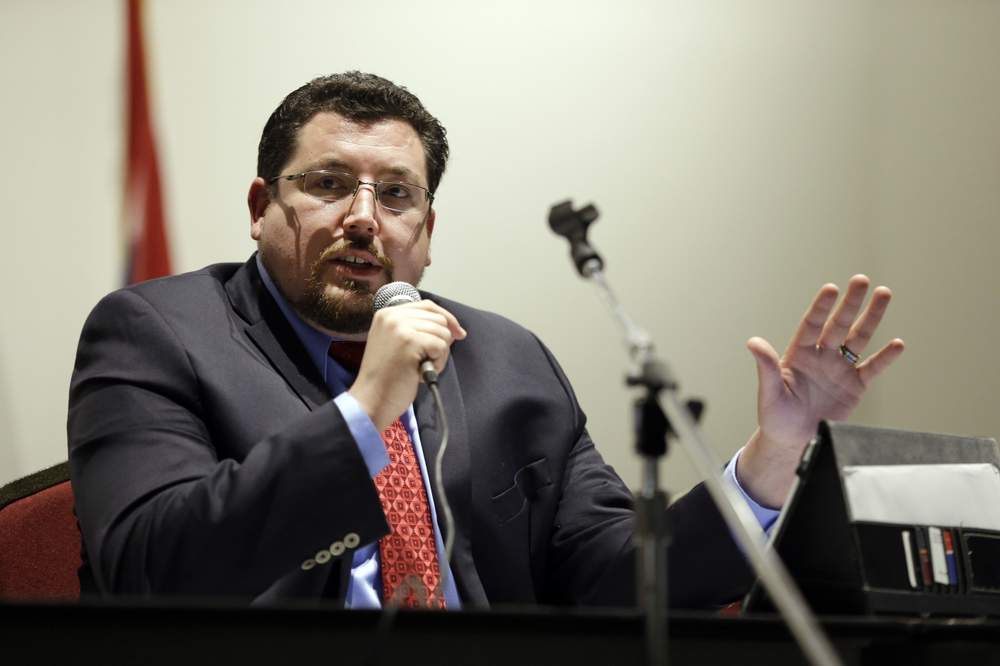 Ferguson Mayor James Knowles at city council meeting: Photo AP