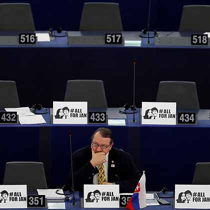 Slovakia MEP Branislav Skripek attends a debate on the protection of investigative journalists in Europe. Kuciak’s killing shattered Europe’s image as a safe haven for the press.  