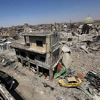 Intense fighting destroyed the Old City of Mosul, where the remains of the Grand al-Nuri Mosque and al-Hadba minaret can be seen, in Mosul, Iraq, Aug. 5, 2017.  