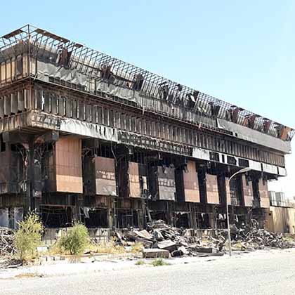 The outside of Mosul University’s Central Library shows the damage caused during the campaign to oust the Islamic State from Mosul, Iraq. 
