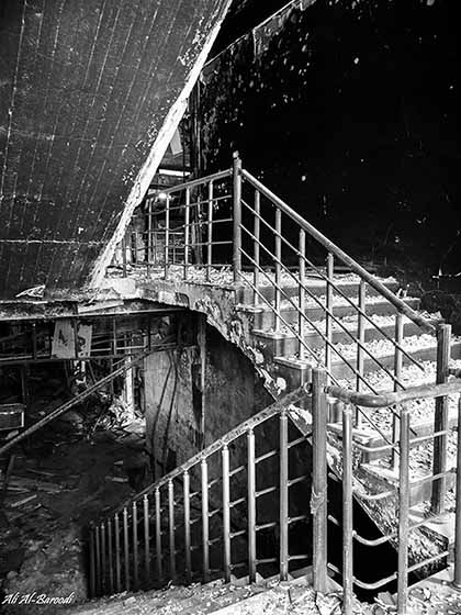 Stairs between the first and second floors of Mosul University’s Central Library after it was destroyed during the Iraqi-Islamic State confrontation. 