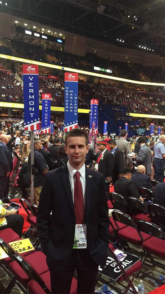 Jace Laquerre on the floor of the Republican National Convention at Quicken Loans Arena in Cleveland, Ohio, July 2016.